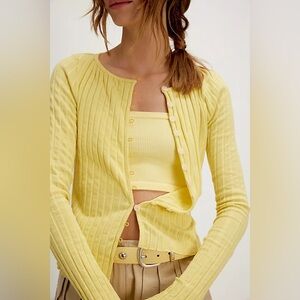 Free People Tilly Long-Sleeve Cardi In Mellow Yellow Size Small